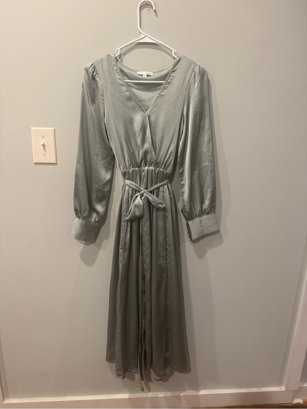 Baltic Born Sage Green Long Sleeve Wrap Midi Dress